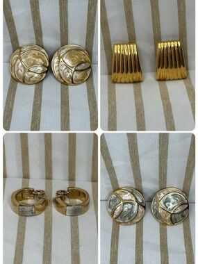 4 Pair Bundle Vintage Monet Gold-Plated Clip On Earrings